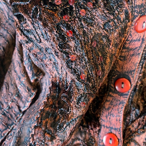 Vintage Daisy Leisure women's S/M burgundy embroidered sequinned button blouse - Picture 13 of 16